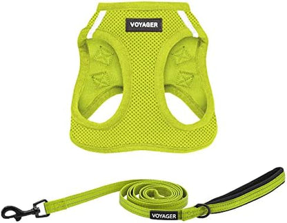 Best Pet Supplies Voyager Step-in Air All Weather Mesh Harness and Reflective Dog 5ft Leash Combo with Neoprene Handle, for Small, Medium and Large Breed Puppies - Lime Green, XXX-Small