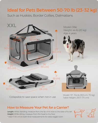 Feandrea Collapsible Soft Dog Crate, Portable Travel Carrier, 36 Inches