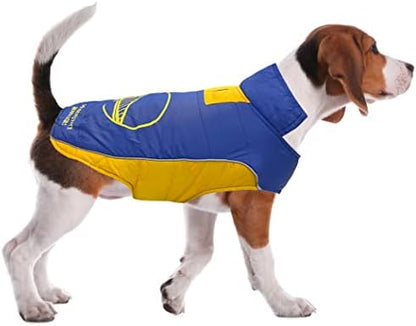 NBA Golden State Warriors Puffer Vest for Dogs & Cats, Size Large. Warm, Cozy, and Waterproof Dog Coat, for Small and Large Dogs/Cats. Best NBA Licensed PET Warming Sports Jacket
