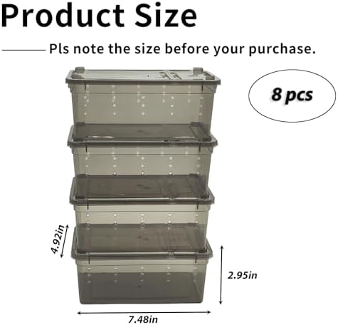PINVNBY 8 PCS Reptile Feeding Box Portable Snake Breeding Box Reptile Transport Container 7.48"x4.92"x2.95" Plastic Pet Houses for Lizard Spider Scorpion Gecko Insect Tortoise Treefrog(Black)