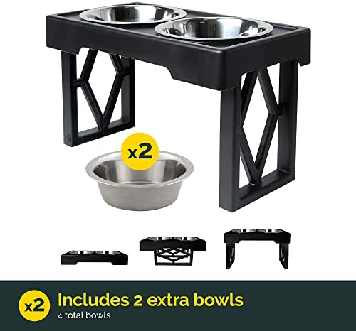 Pet Zone Designer Diner Elevated Stainless Steel Dog Bowls Set, 3 Heights