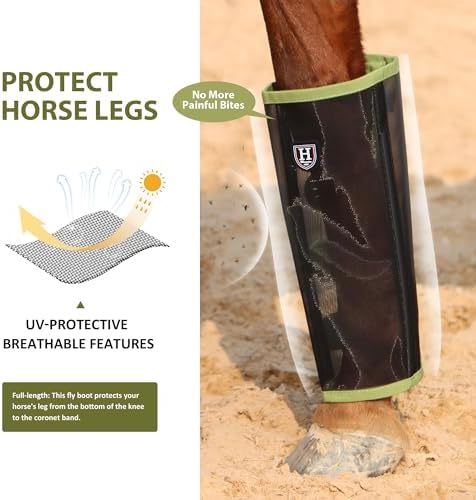 Harrison Howard Loose-Fitting Horse Fly Leggings Breathable, Tear-Resistant Fine Mesh Leg Guards Stay-on Comfortable Fly Boots (Set of 4)