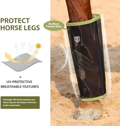 Harrison Howard Loose-Fitting Horse Fly Leggings Breathable, Tear-Resistant Fine Mesh Leg Guards Stay-on Comfortable Fly Boots (Set of 4)