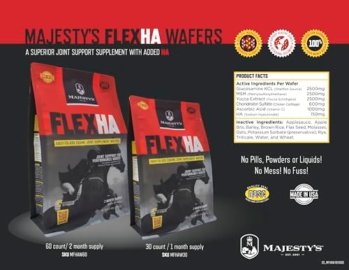 Majesty's Flex HA Wafers - Superior Performance Horse / Equine Joint Support Supplement - HA, Vitamin C, Yucca, Glucosamine - 60 Count (2 Month Supply)