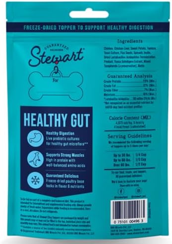 Stewart Freeze Dried Dog Treats & Food Topper, Healthy Gut Formula, 4 oz