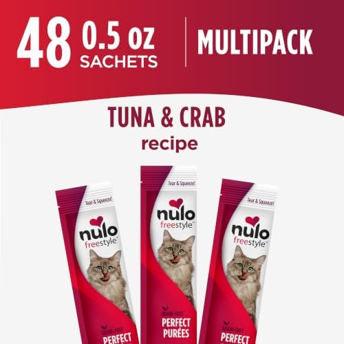 Nulo Freestyle Lickable Cat Treats - Perfect Purées Tuna & Crab, Squeezable Grain-Free Wet Cat Food Topper, High Moisture for Hydration, 48 x 0.5oz
