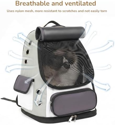 Cat Backpack Carrier, TSA Airline Approved Pet Travel Bag for Small Medium Dogs, Ventilated Hiking Camping Backpack for Cats, Kitten and Puppy up to 18 lbs, Gray Mesh