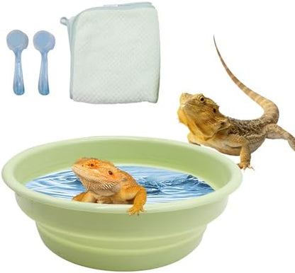 Bearded Dragon Accessories, Bearded Dragon Pool with 2 Bath Brushes and 1 Towel, Reptile Bath Tub, Reptile Swimming Pool for Lizard, Geckos, Tortoises