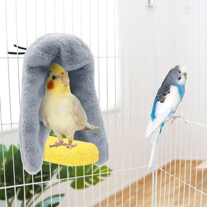 Wontee Cozy Bird Blanket Parrot Cage Snuggle Hut Warm Bird Nest House Bed Hanging Hammock for Parakeet Cockatiel Conure African Grey (Medium, Grey)