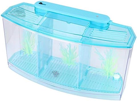 Aquarium Fish , Three Divisions Breeding Isolation Mini Aquarium komplettset LED Acrylic Box for Small Fishes() (Blue)