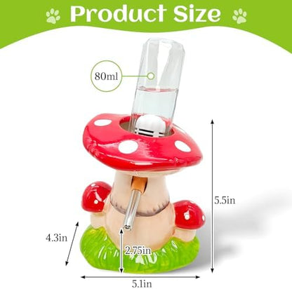 BNOSDM Hamster Water Bottle No Drip Ceramic Hamster Water Bottle for Glass Tank - 80ML Water Dispenser with Mushroom Stand Holder for Syrian Hamsters, Dwarf Hamsters, Mice, Gerbils(red)