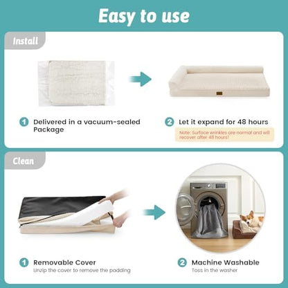 COZY KISS Orthopedic Dog Bed for Extra Large Dogs, L Shaped XXL 48x35 inch