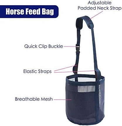 Horse Feed Bag for Grain - Heavy Duty Mesh Horse Feeder with Adjustable Strap,Comfort Neck Pad,Nose Pad Horse Muzzle Feed Bag(Medium,2pink)