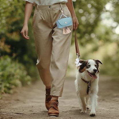 Affrolling 5 Pcs Leather Dog Poop Bag Holder Christmas Include 45 Scented Poop Bags Dispenser Cute for Travel Walking Dog Park and Outdoor Use(Sky Blue)