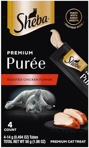 Sheba Premium Puree Lickable Cat Treats, Roasted Chicken, 4 Count, 11 Pack