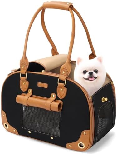 Dog Carrier Purse, Pet Carrier, Foldable Waterproof Premium Nylon Pet Travel Portable Bag Carrier for Cat and Small Dog Home/Outdoor Medium Black