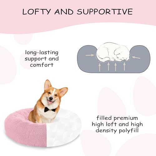 Bunlitent 39 inch Calming Dog Bed, Donut Dog Bed for Large Sized Dog, Pink