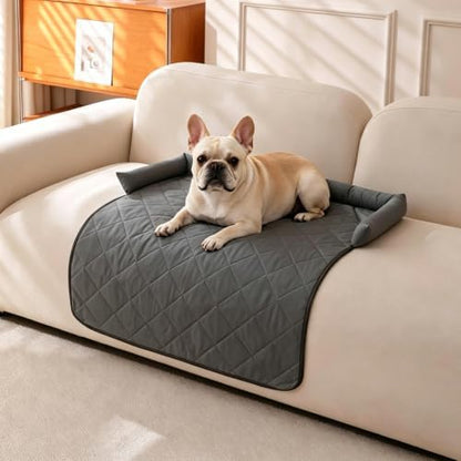 Cooling Dog Couch Bed with Head Support, Waterproof Sofa Cover, Grey, M