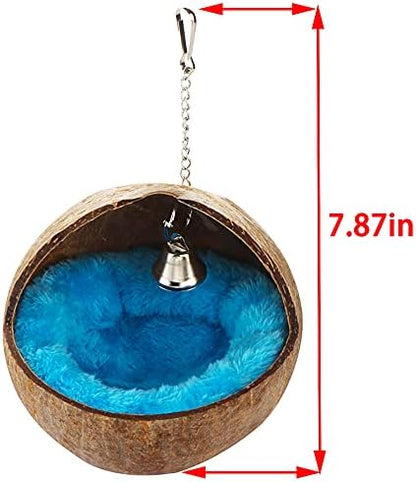 2 Pack Natural Coconut Shell Bird Nest with Pads for Small Parrots