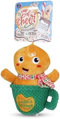 Bow Wow Pet Gingerbread Xmas Mug Squeaky Plush Dog Toy