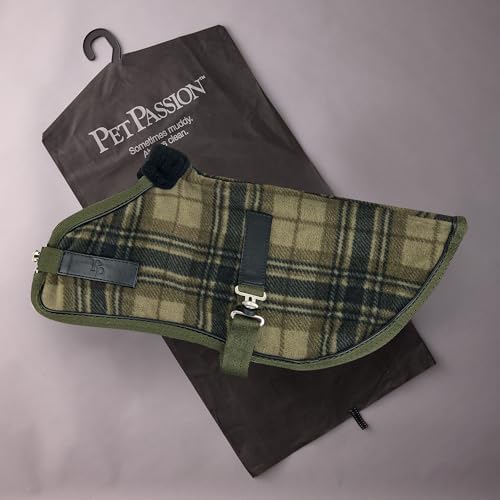Pet Passion Preston II - The Polar Fleece Coat, Recycled Polar Fleece Warm Dog Jacket for Cold Weather for Small, Medium, Large Dogs, Olive Chesterfield Plaid, X-Large (55-80 lbs)