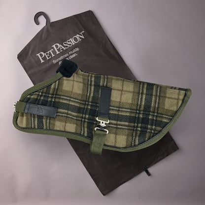 Pet Passion Preston II - The Polar Fleece Coat, Recycled Polar Fleece Warm Dog Jacket for Cold Weather for Small, Medium, Large Dogs, Olive Chesterfield Plaid, X-Large (55-80 lbs)