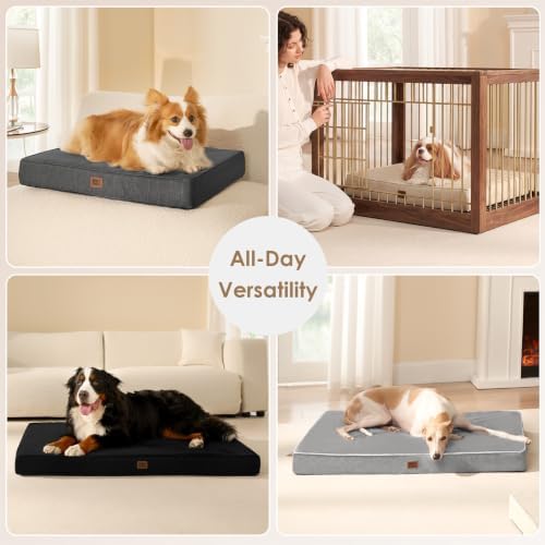 EHEYCIGA XL Memory Foam Dog Crate Mat Washable, 41x27Inch, Beige