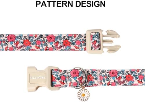 Lionet Paws Floral Dog Collar- Cute Red Pink Flower Dog Collars with Plastic Buckle,Light Adjustable Dog Collars for Medium Large Dogs