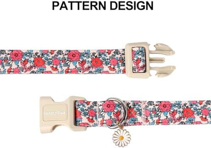 Lionet Paws Floral Dog Collar- Cute Red Pink Flower Dog Collars with Plastic Buckle,Light Adjustable Dog Collars for Medium Large Dogs