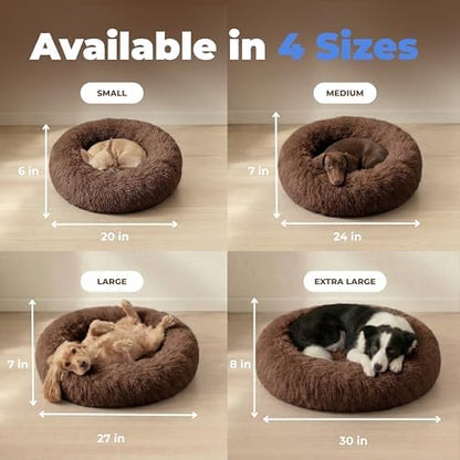 Best Pet Supplies Round Calming Dog Bed for Small, Medium & Large Dogs, Plush Donut Cuddler Pet Bed w/Raised Rim for Head, Neck Support, Anti-Slip Bottom Washable Bed - Caramel, 20 x 20 x 6