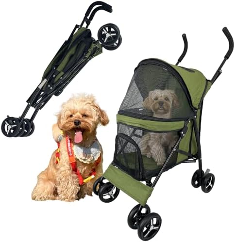 Elegant Umbrella-Shaped Doggy Stroller for Small Dogs, Small Pet Stroller for Medium Dogs, Ideal for 20 Lbs Medium Dogs & Small Dogs (Green)