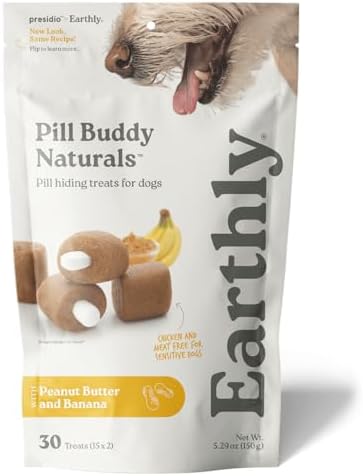 Presidio Earthly Pill Buddy Naturals - PB & Banana Recipe Pill Hiding Treats for Dogs - Make A Perfect Pill Concealing Pocket Or Pouch for Any Size Medication - 30 Servings