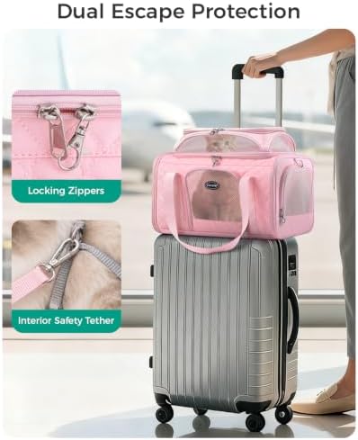 Pet Carrier Airline Approved 18x13x9.5 in, Soft-Sided Top-Expandable, Pink