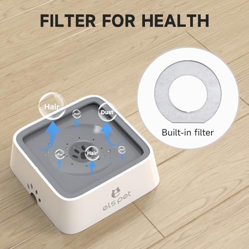ELS PET Grey 70oz 2L No Spill Dog Cat Bowl Carbon Filter Water Dispenser
