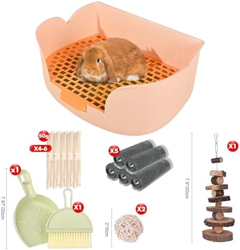 RUBYHOME Large Bunny Litter Box (15.5" x 11.1" x 6.2") Small Animal Litter Pet Toilet Potty Trainer Corner Litter Bedding Box Pet Pan for Rabbit Guinea Pig Easy to Clean (Orange)