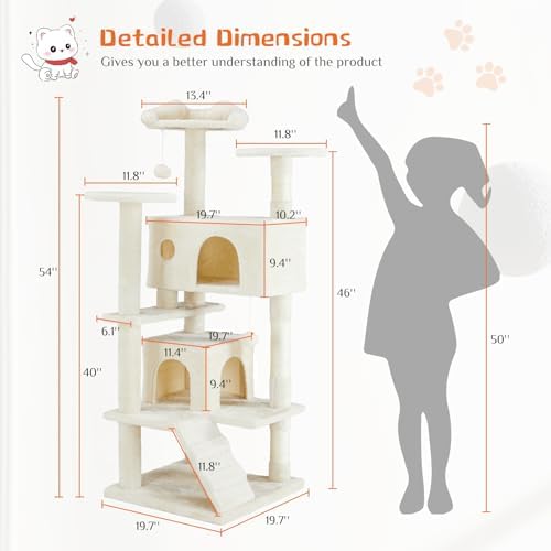 54 Inches Multi-Level Cat Tree Tower, Cat Tree Tower Furniture Activity with Scratching Post, Cats House Play, Toys and Condo for Indoor Kittens, Navy