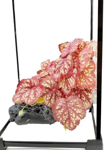 Woyrise Reptile Plants, Terrarium Hanging Plants Vines for Reptile Tank, Amphibian Habitat Leaves Decor with Suction Cup for Bearded Dragon Lizard Snake Gecko Frog Hermit Crab - 2Pcs Pink Heuchera