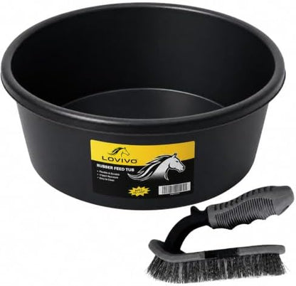 1 Pcs 1 Gallon Rubber Feed Pan with Cleaning Brush for Animals