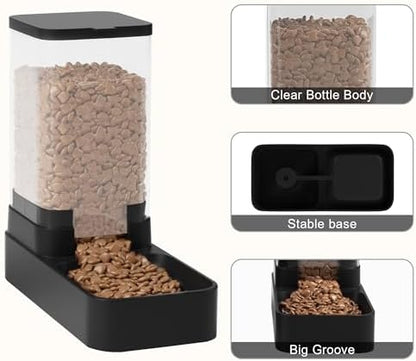 Automatic Cat Feeder and Water Dispenser in Set with Pet Food Bowl,Gravity Dog Waterer and Food Feeder for Small Medium Dog Cat Puppy Kitten Large Capacity(3.8L,Black)