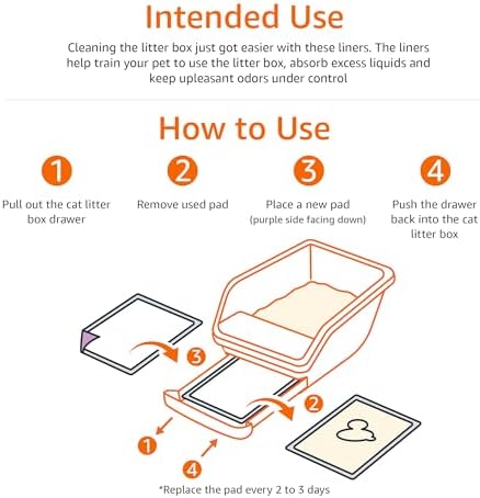 Amazon Basics Cat Pee Pads, Super Absorbent, Odor Control, Unscented, Universal Fit for Litter Box, Disposable, White/Purple, 100 Count