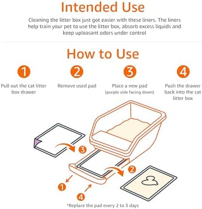 Amazon Basics Cat Pee Pads, Super Absorbent, Odor Control, Universal Fit for Litter Box, Disposable, Multi-Cat, Unscented, Purple and White, 20 Count