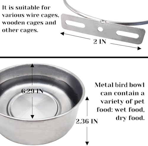 PINVNBY 2pcs Stainless Steel Bird Bowl - XL Water Dish for Parrot, Parakeet, African Greys, Conure, Cockatiels, Lovebird, Budgie, Chinchilla