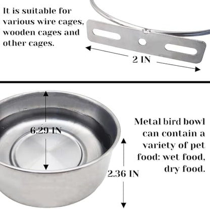 PINVNBY 2pcs Stainless Steel Bird Bowl - XL Water Dish for Parrot, Parakeet, African Greys, Conure, Cockatiels, Lovebird, Budgie, Chinchilla