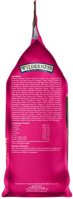 Blue Buffalo Wilderness Natural Adult Dry Cat Food, High-Protein and Grain-Free Diet, Supports Healthy Muscle Development and a Healthy Immune System, Salmon, 5-lb Bag