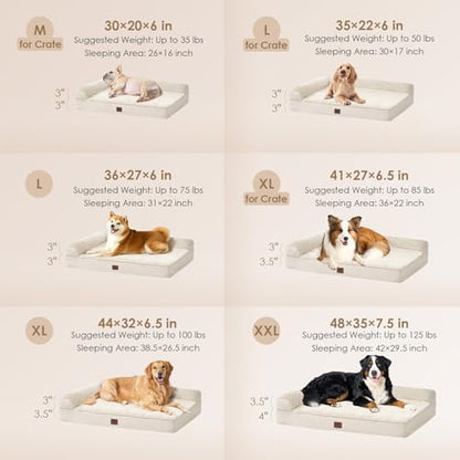 EHEYCIGA Large Dog Bed Memory Foam for Crate, Orthopedic Dog Bed Large Size Dogs with Washable Removable Cover, Waterproof Pet Sofa Couch with Nonskid Bottom, 35x22x6, Beige