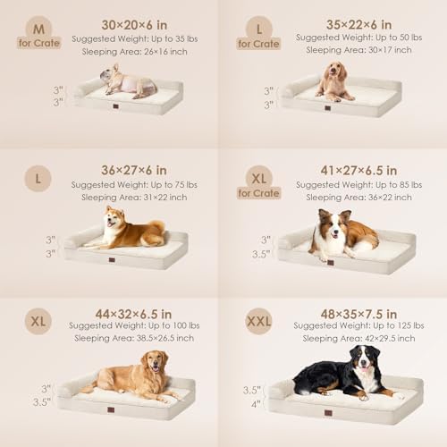 EHEYCIGA XL Dog Bed Memory Foam for Crate, Extra Large Dog Bed Orthopedic with Washable Removable Cover, Waterproof Pet Sofa Couch XLarge Size Dogs, 41x27x6.5, Beige