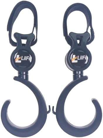 Baby Stroller Hooks for Hanging, Multipurpose Stroller Straps with Durable Stylish Stroller Clips for Diaper Bags, Perfect Mummy Hook for Stroller, Walker and Shopping (Black 2 pcs)