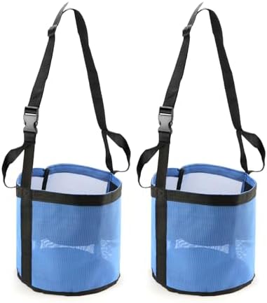 QWORK 2 Pack Horse Feed Bag for Grain - Durable Mesh Grain Feeder with Adjustable Strap, Comfortable Neck and Nose Pad Horse Muzzle Feed Bag, for Feeding Grain, Powder, Supplements, Blue
