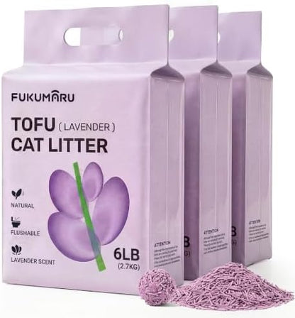 FUKUMARU Tofu Cat Litter, Lavender Scented, Clumping, Odor Control, 18 lb