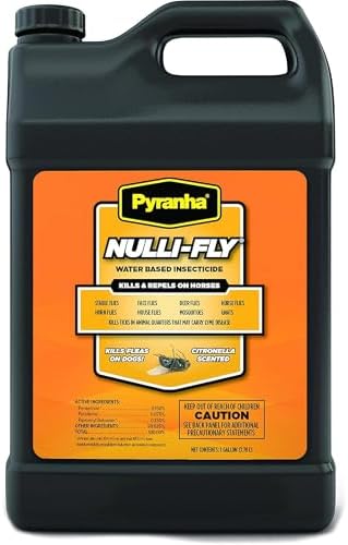 PYRANHA Nulli-Fly Horse Fly Spray – Water-Based Formula for Sensitive Skin, Kills and Repels Flies, Gnats, Lice, Ticks, Ready to Use, Citronella Scent